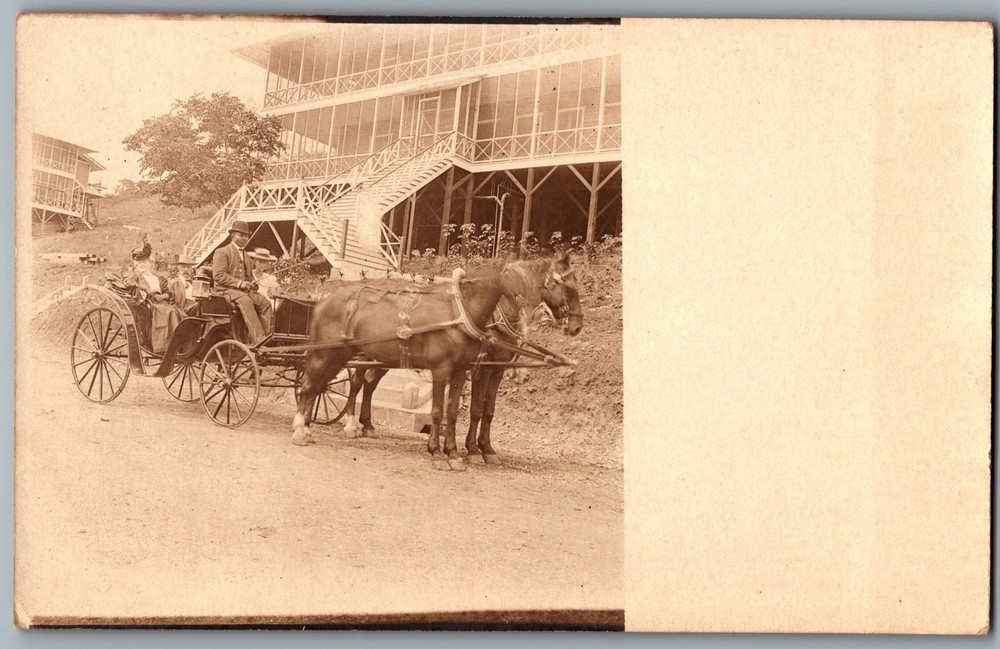 RPPC Panama Canal Zone Open Horse Carriage Veranda House Real Photo Postcard