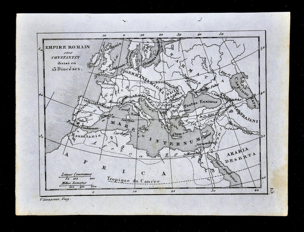 1835 Levasseur Map - Roman Empire Constantine to Diocletian - Europe Italy Rome