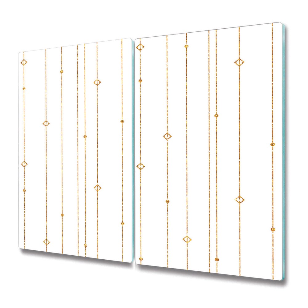 Glass Worktop Kitchen Chopping Board Gold Striped Linear Geometric 2x30x52
