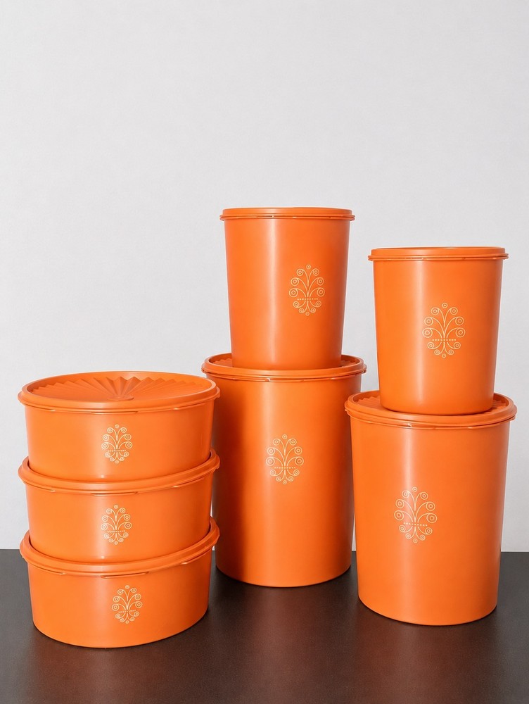 Tupperware Servalier Orange 1970s Plastic Canister Set Of 7 Retro