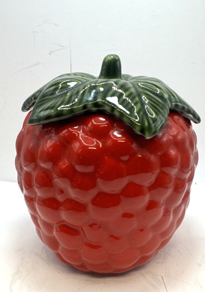 Vintage Red Strawberry Raspberry Stem Top Cookie Jar The House of Webster