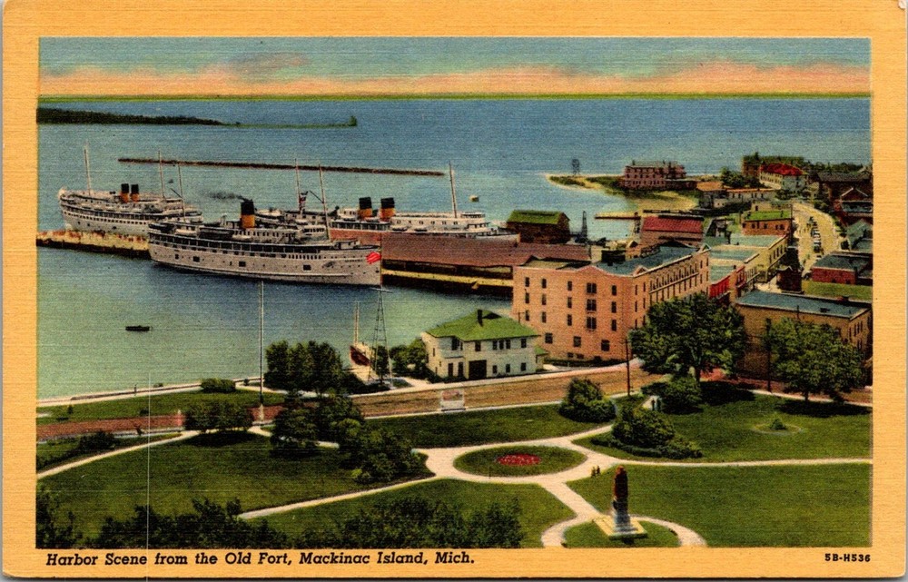 Harbor Scene from the Old Fort, Mackinac Island, Mich. Postcard