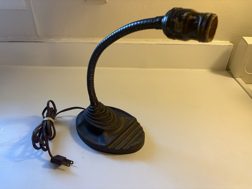Antique Cast Iron Art Deco Gooseneck Eagle Desk Lamp With Cord