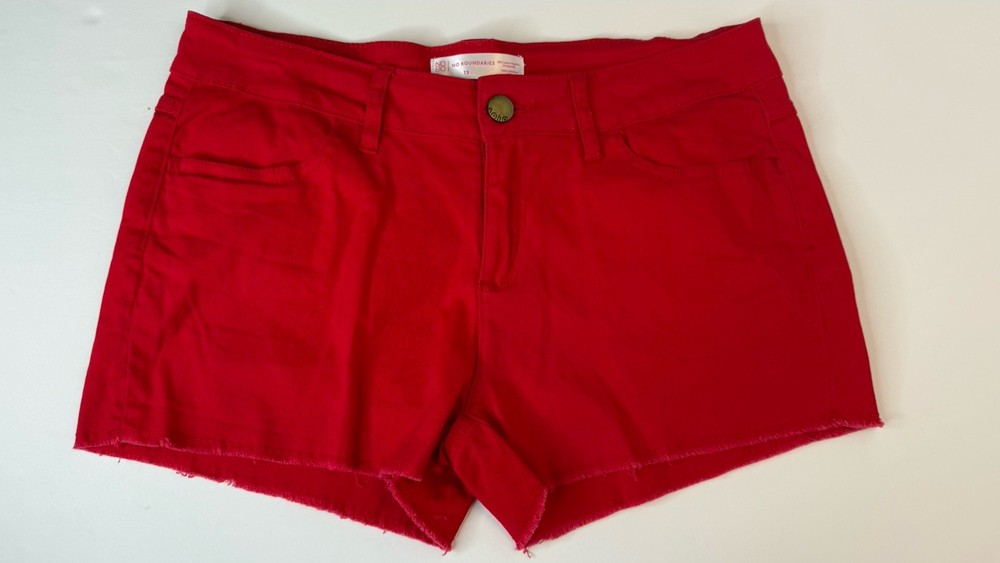 No Boundaries Juniors Red Denim Cutoff Shorts Size 13 Cotton Stretch
