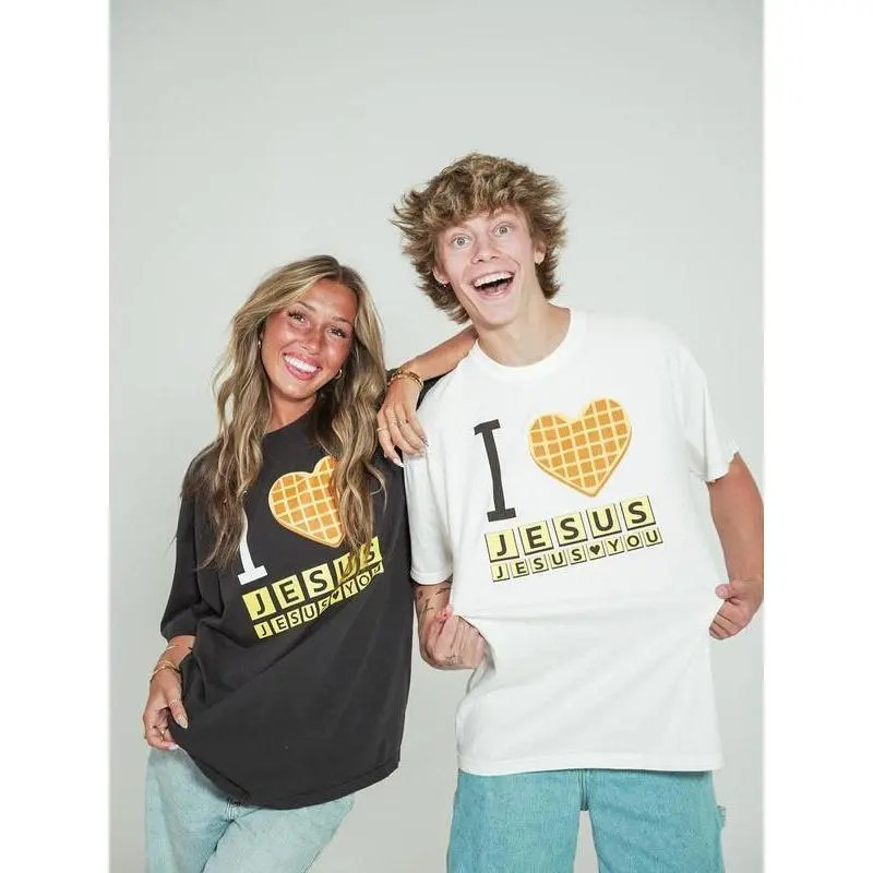 I Love Jesus Jesus Love You Waffle Shirt, ChristianGraphic Tee