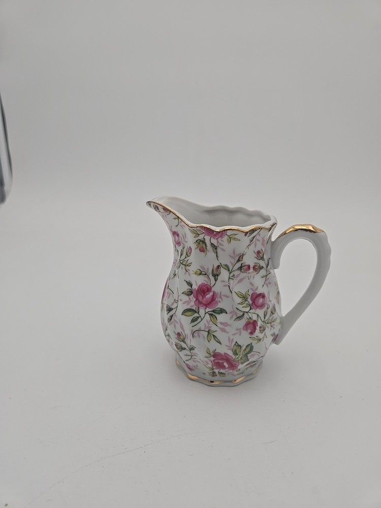 Vtg Lefton China Hand Painted Rose Chintz Creamer Pitcher Gold Trim 912R**71-11