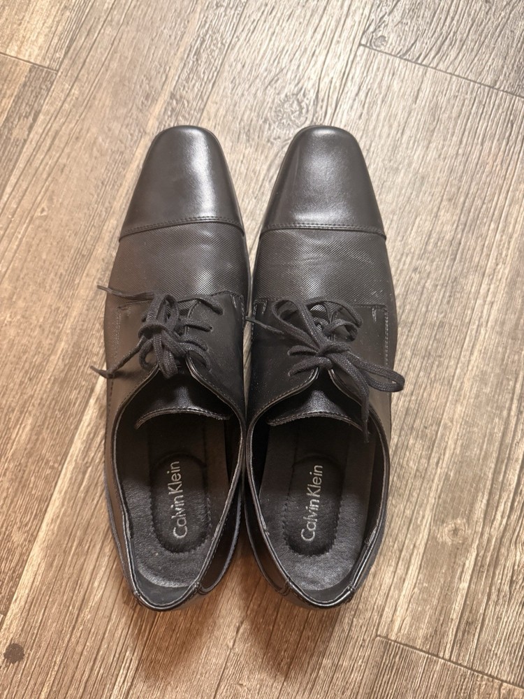 Calvin Klein Dress Shoes Mens 11.5 Bachman Oxford Black Faux Leather Square Toe
