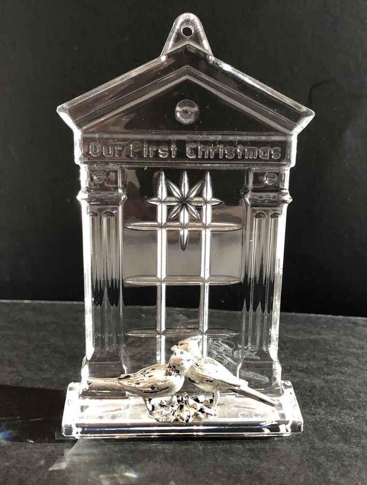 Waterford First Christmas Lead Crystal Cardinal Bird Feeder Ornament  