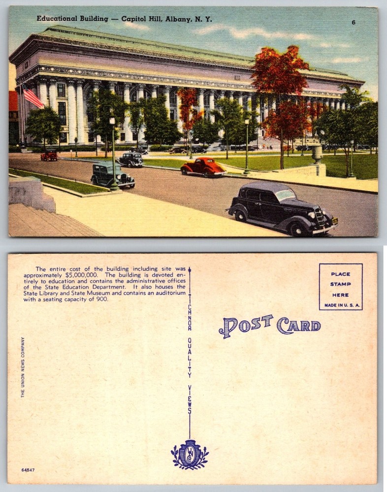 Albany NY Educational Building Capitol Hill 1930s Tichnor Linen Postcard