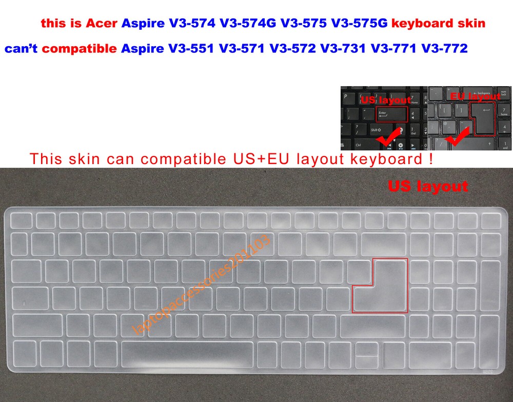 Custom Keyboard Skin for Acer Aspire V3-575 V3-574 Series Laptops