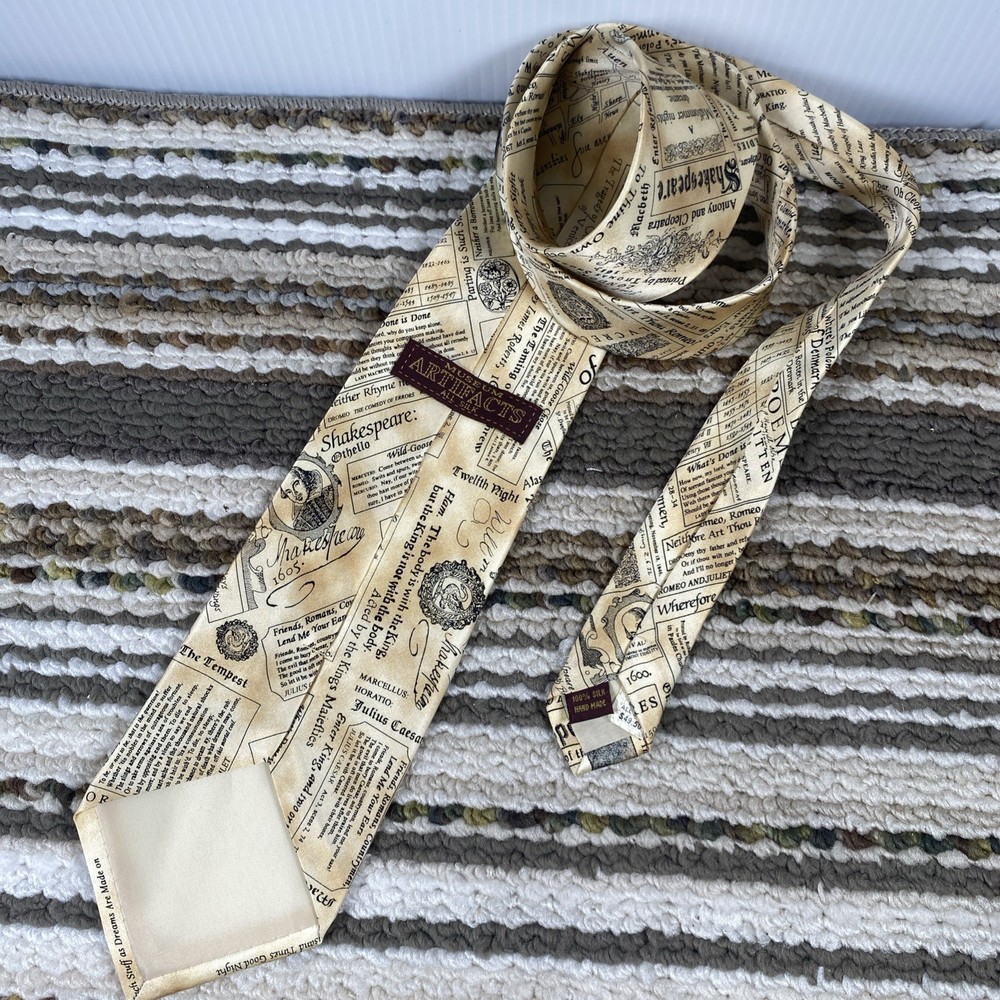 Vintage Museum Artifacts Shakespeare Tie • 100% Silk Handmade