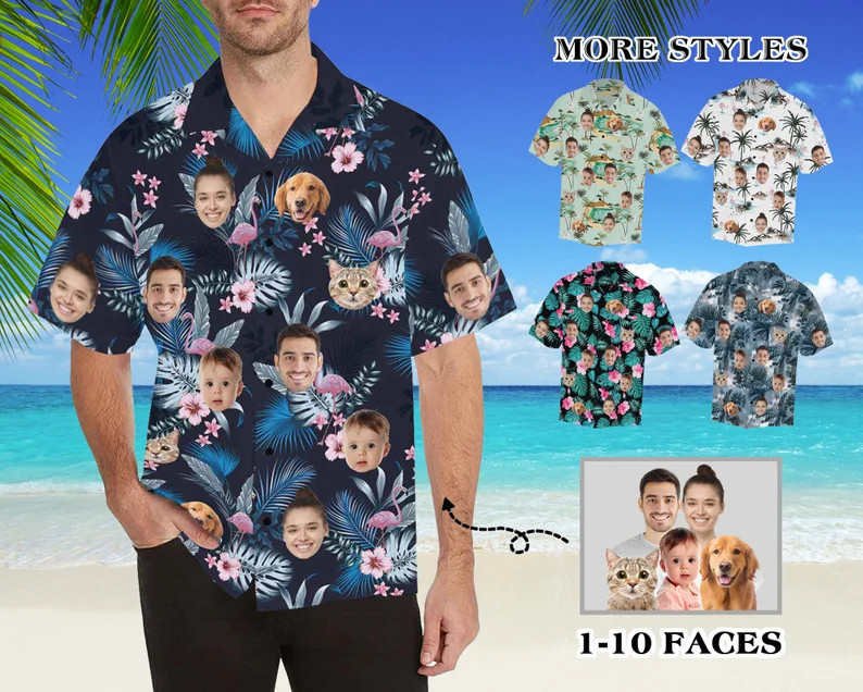 Custom Face Personalized Hawaiian Shirt Funny Photo Gift Summer Beach