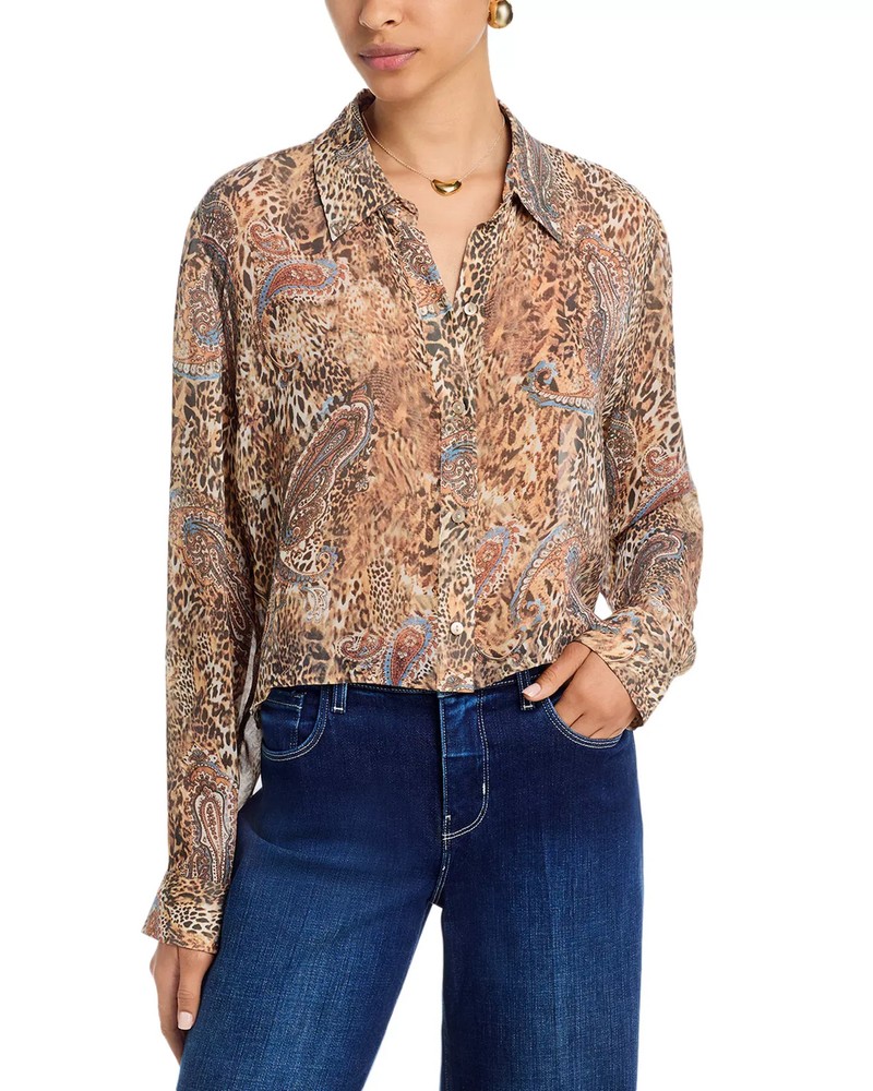 L'AGENCE Women's Top Sz XS Cosette Crop Shirt