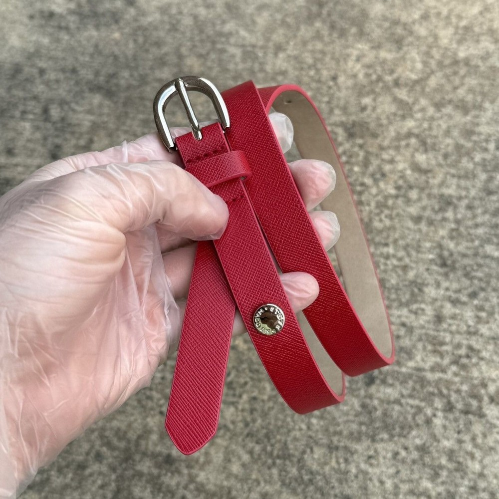 Steve Madden Womens Red Skinny Belt with Silver Buckle