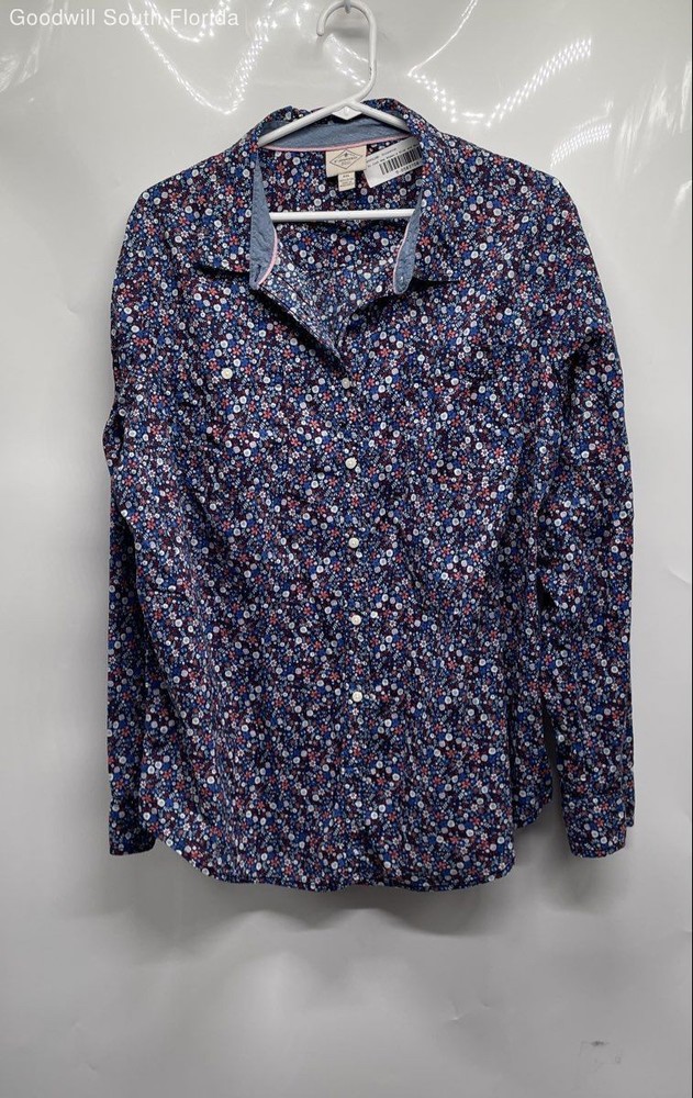 St John's Bay Womens Blue Multicolor Floral Long Sleeve Button-Up Shirt Size XXL
