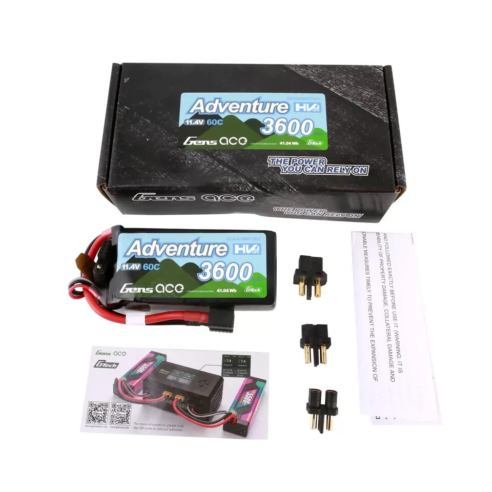 Gens Ace 11.4V 3600mAh 3S 60C Adventure Lipo RC Car Crawler Truck Battery : XT60-image