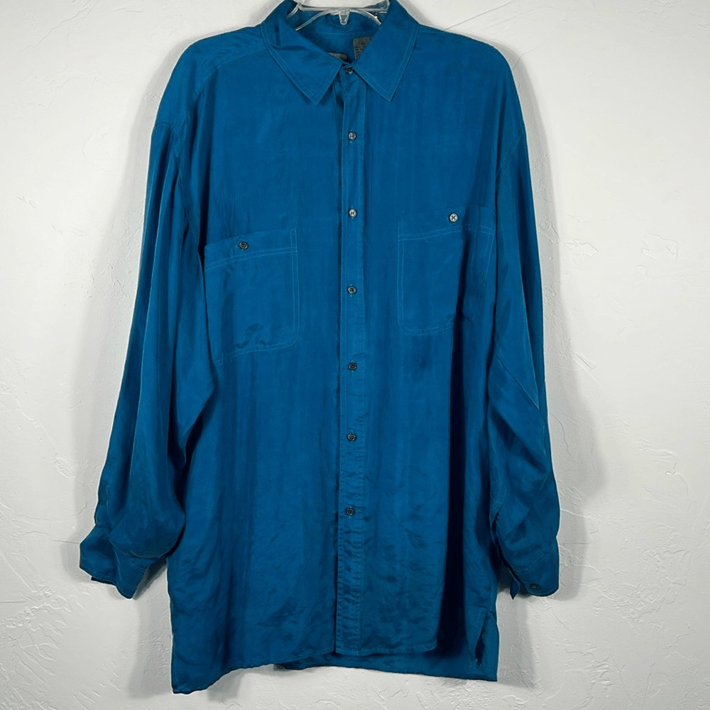 Vintage ROBERT STOCK 100% Silk  Shirt Turquoise Color Men Size XL - GUC