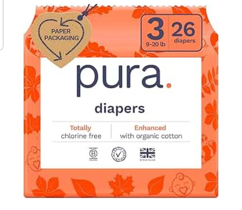 NEW Pura Organic COTTON DISPOSABLE Diapers SIZE 3