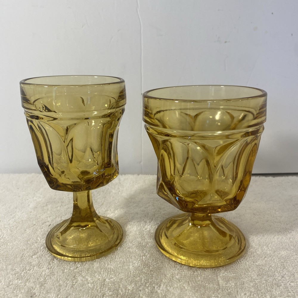 MCM Vintage Anchor Hocking Glass Fairfield Amber Goblets  Lot Of 2