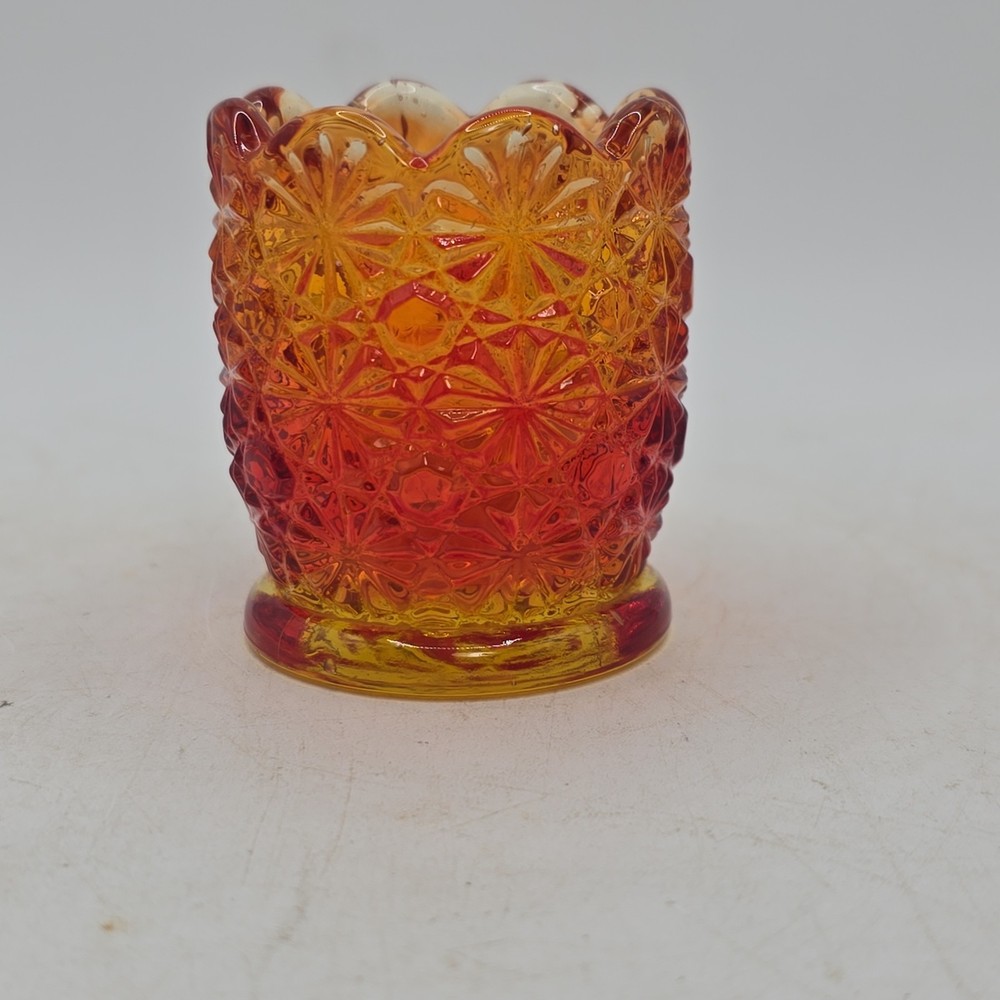 Vintage LE Smith Amberina Daisy & Buttons Glass Toothpick Match Holder