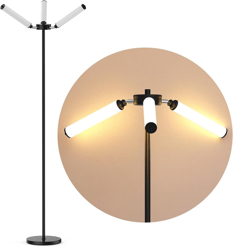 3 Light Floor Lamp Modern LED Standing Living Room Reading Black Torchiere Metal