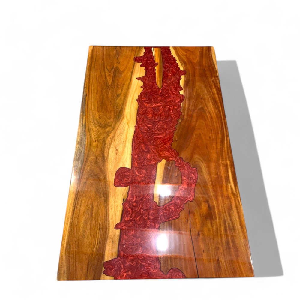 Epoxy Resin Red Acacia Wood Dining Table for Restaurant or Cafe Countertop-image