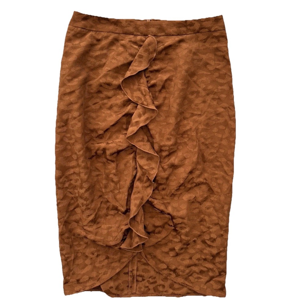 Zara Basic Brown Silky Animal Print Ruffle Mini Skirt Size Small