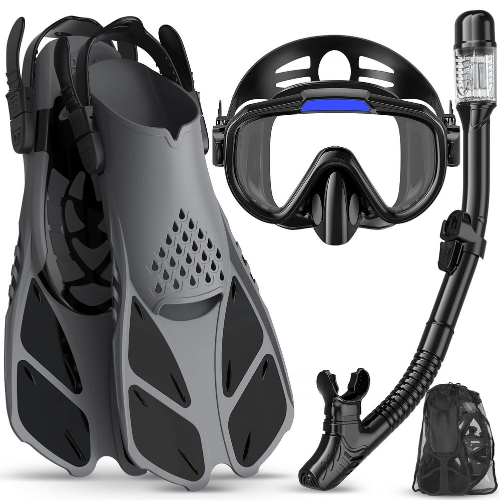 Snorkeling Gear for Adults Men Women,4 in 1 Snorkel Set with Panoramic View D...
