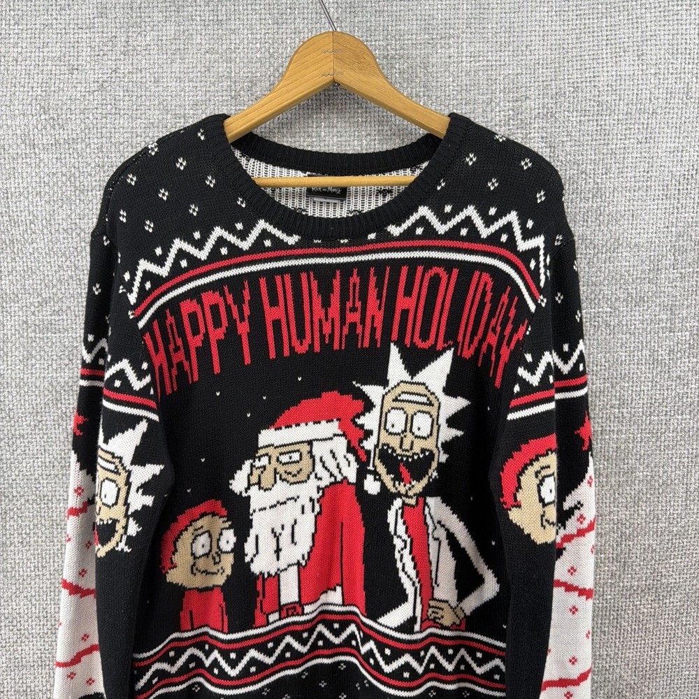 UGLY Christmas Sweater RICK And MORTY HAPPY HUMAN HOLIDAY Men’s Medium Santa