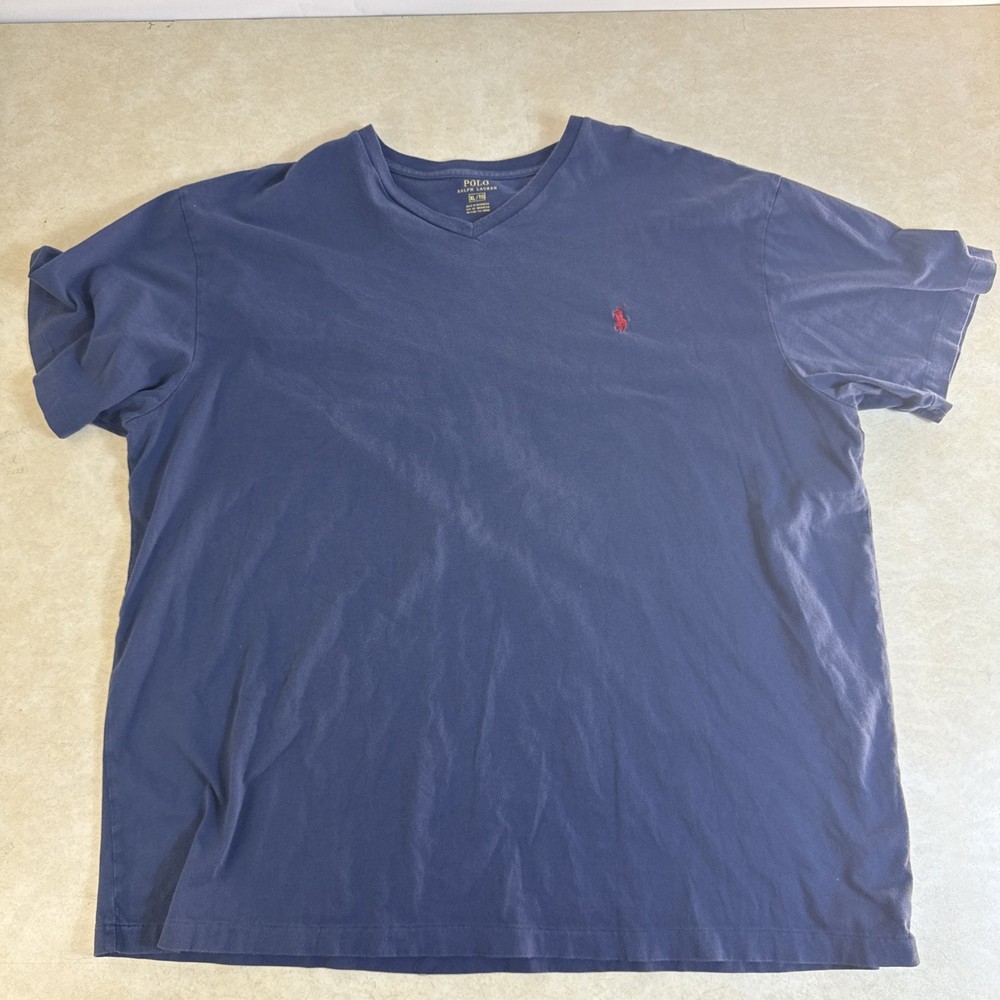 Polo Ralph Lauren Shirt Adult Extra Large Navy Blue V Neck Cotton Short Sleeve