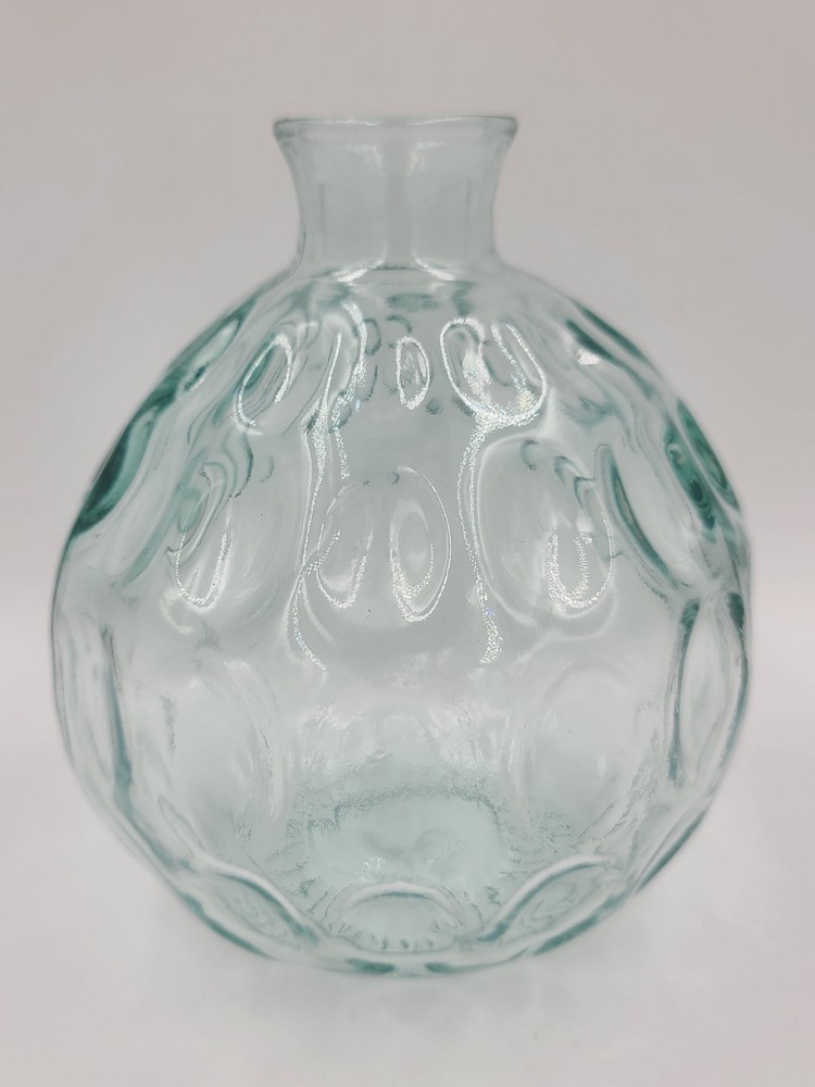 Mid Century Dimpled Green Glass Borske Sklo Style Round Bubble Bottle