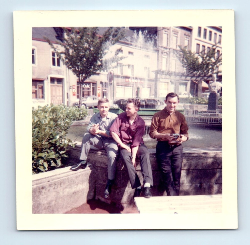 Old Vintage Square Color Photo TRIO MEN WITH CAMERA PARIS FRANCE STREET SCENE