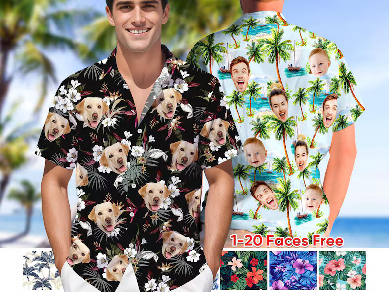 Custom Face Hawaiian Shirt Photo Print Funny Summer Vacation Gift