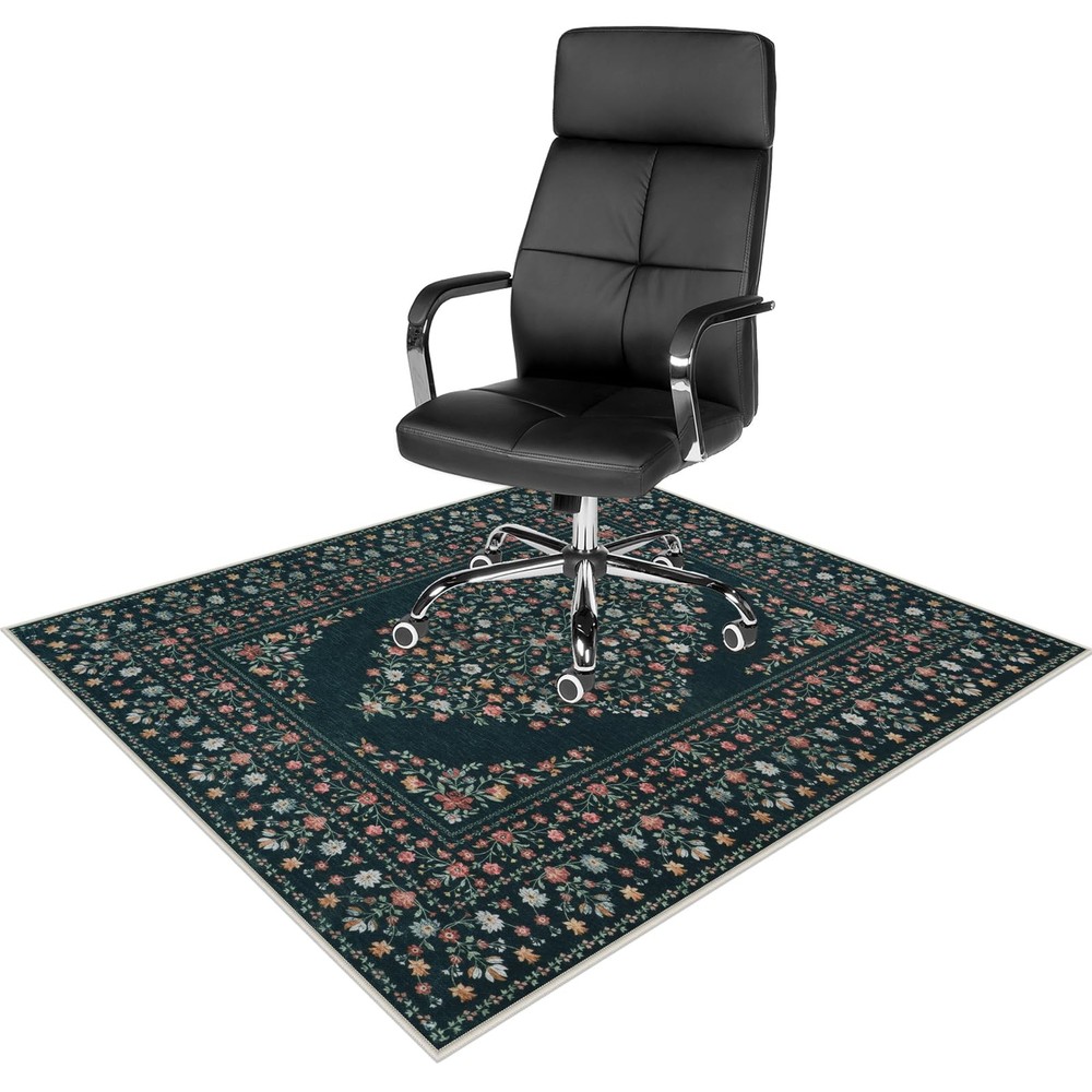 48x60 Floral Chair Mat for Hardwood & Tile Floors - Office Chair Rug Protector