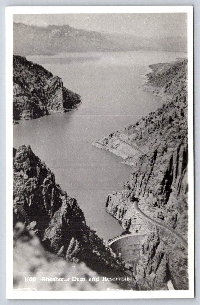 RPPC~Wyoming~Scenic Aerial View Of Shoshone Dam & Reservoir~Real Photo Postcard