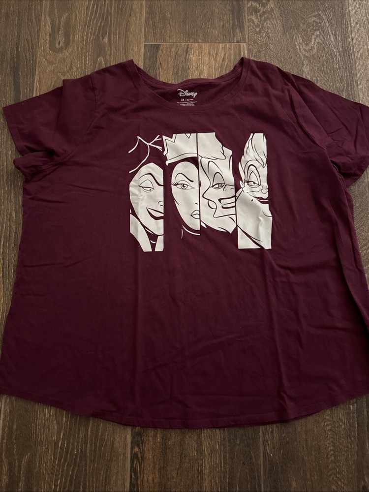 DISNEY Women's 3X Maroon Villains T-Shirt Ursula Cruella Evil Queen Maleficent