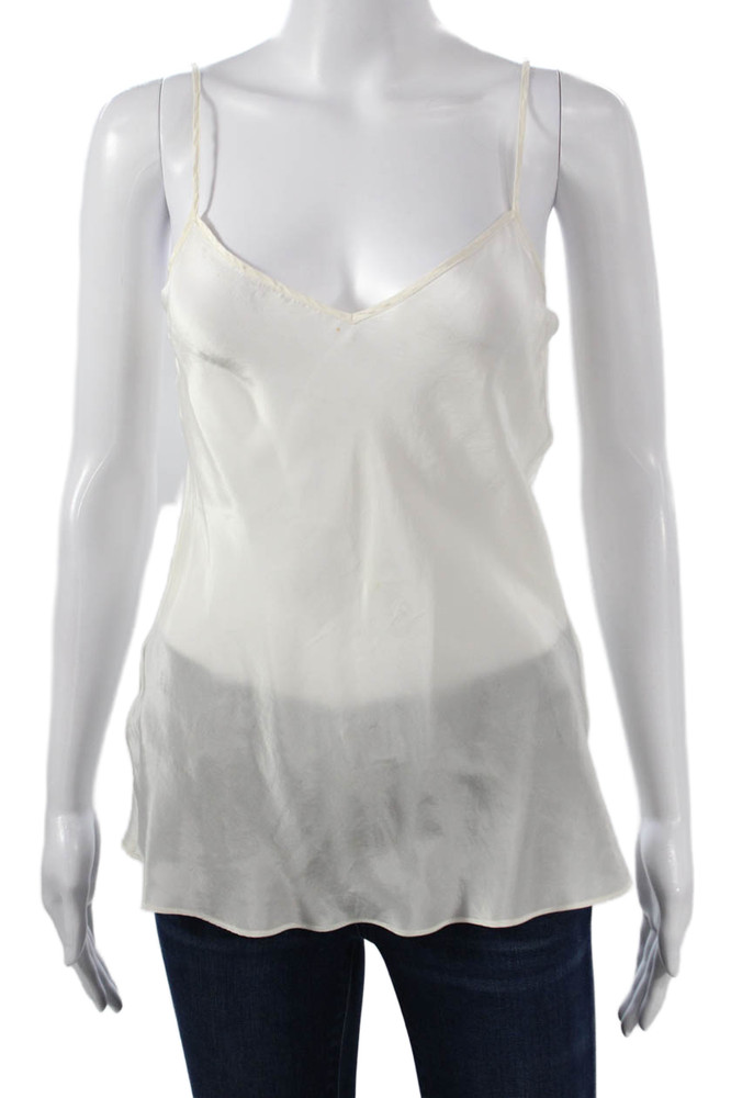 DKNY Women Silk V-Neck Spaghetti Strap Camisole White Pullover Size 4Free Shipping in US $100+ Orders | $6.95 Orders Below