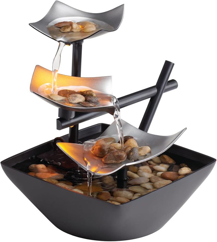 Tabletop Water Fountain - Indoor Zen Décor with Soothing Sounds, Pump & River Ro
