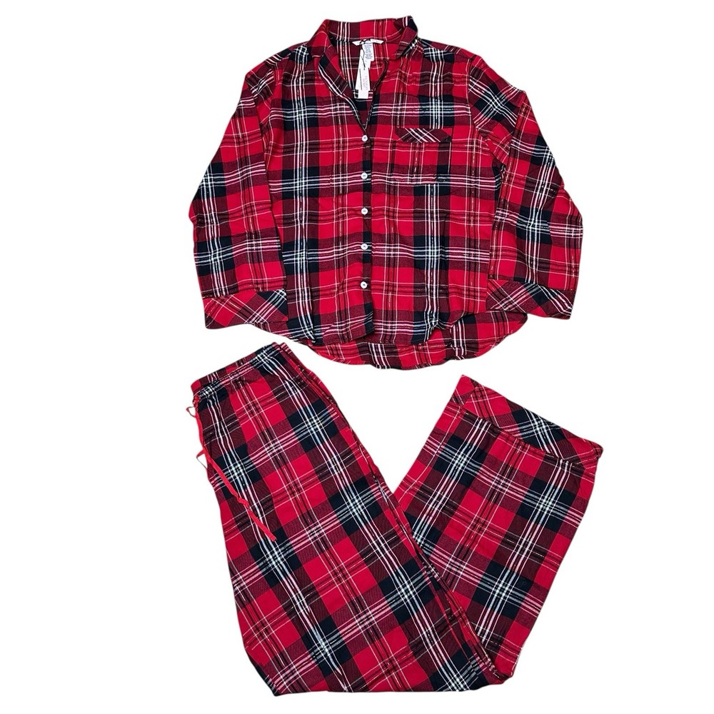 Victoria Secret Women’s XS Plaid Flannel Pajama Set Red Long Sleeve 2 Piece