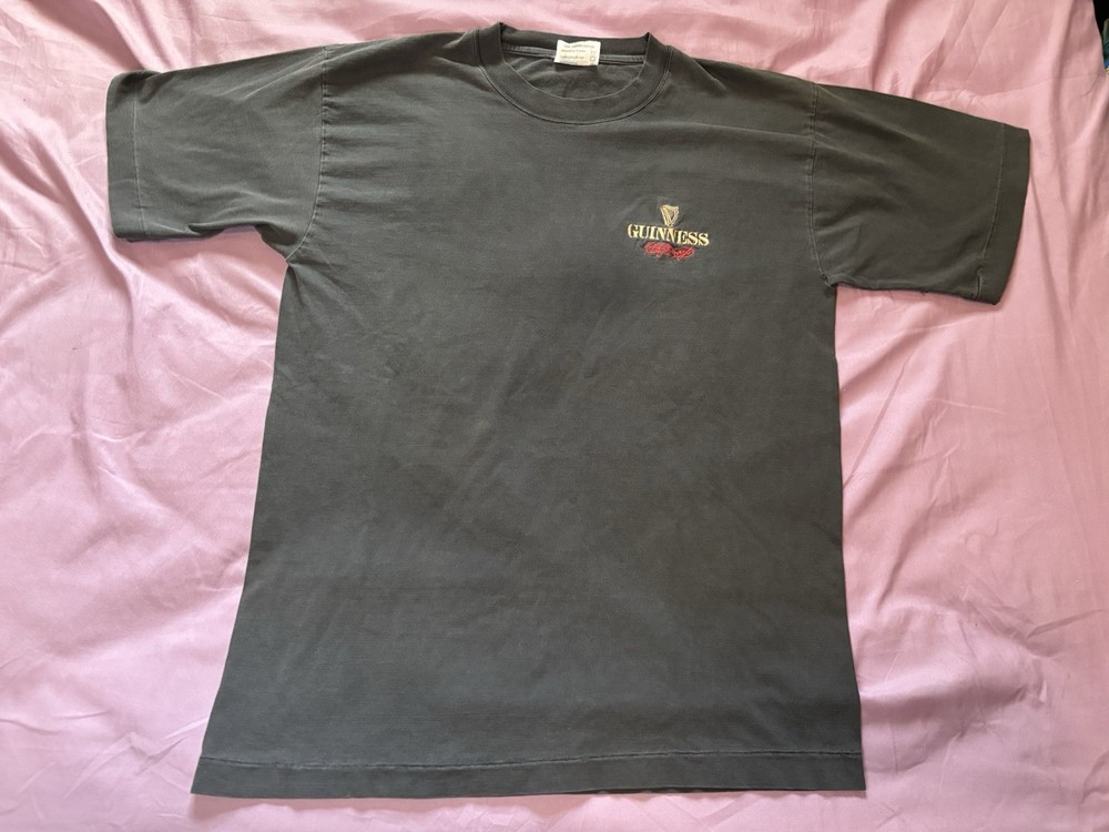 Vintage Guinness Beer Shirt Mens Large Black Faded 80s USA Arthur Signature