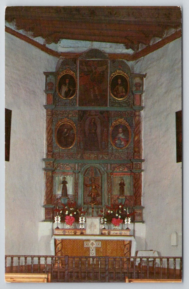 Santa Fe New Mexico NM San Miguel Church Interior Reredos Vintage Postcard