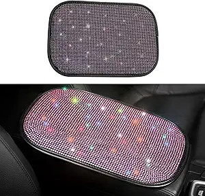 Rhinestone Car Center Console Cover and Armrest Cushion Protector, Color: Pink