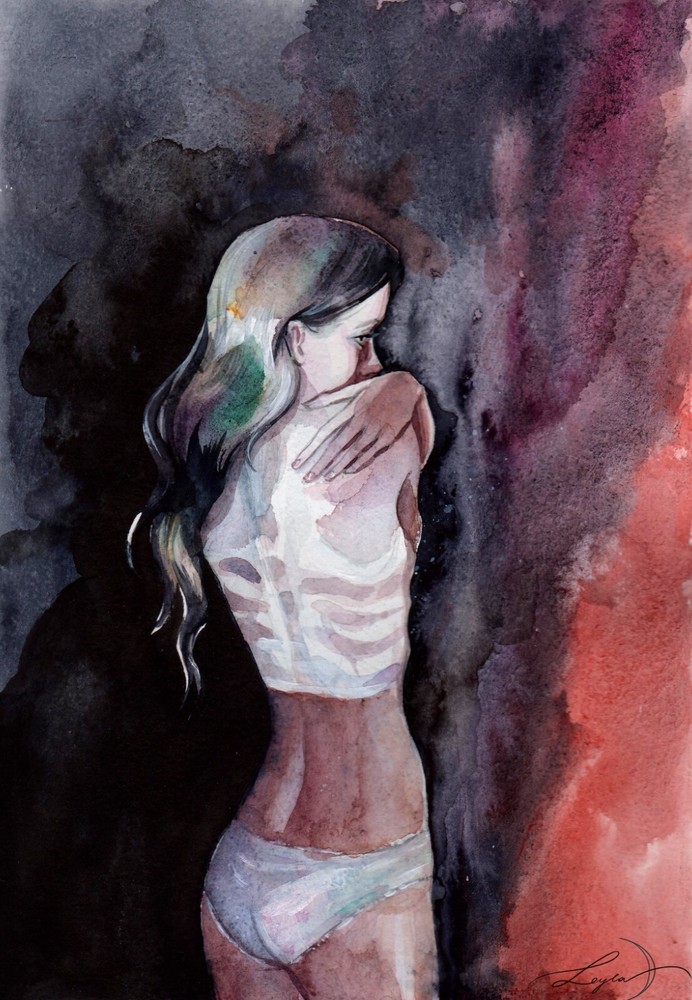 Original Watercolor Painting OOAK Gothic Woman Painting Female Figure Wall Art