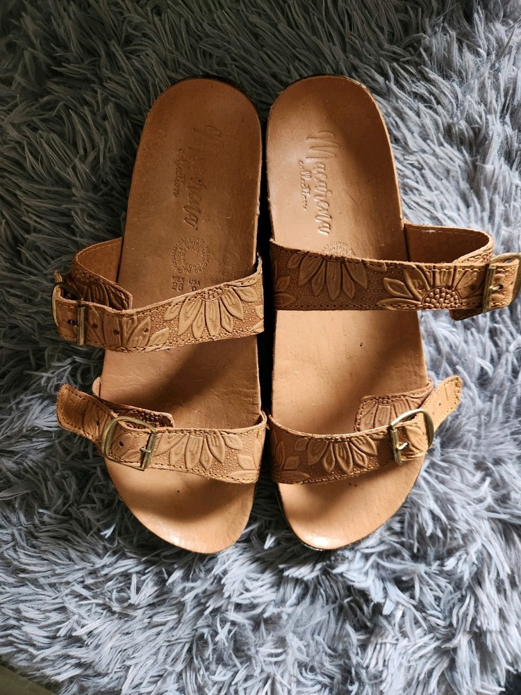 Boho Brown Women's Leather Sandals- Size 9