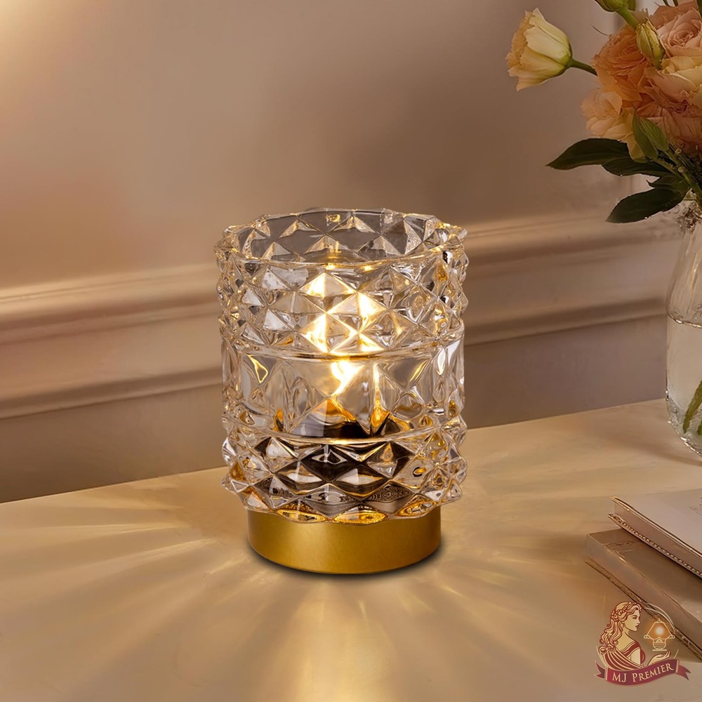 Battery Operated Lamp with Timer, Cordless Table Lamps for Shelf Decor, Rhomb...