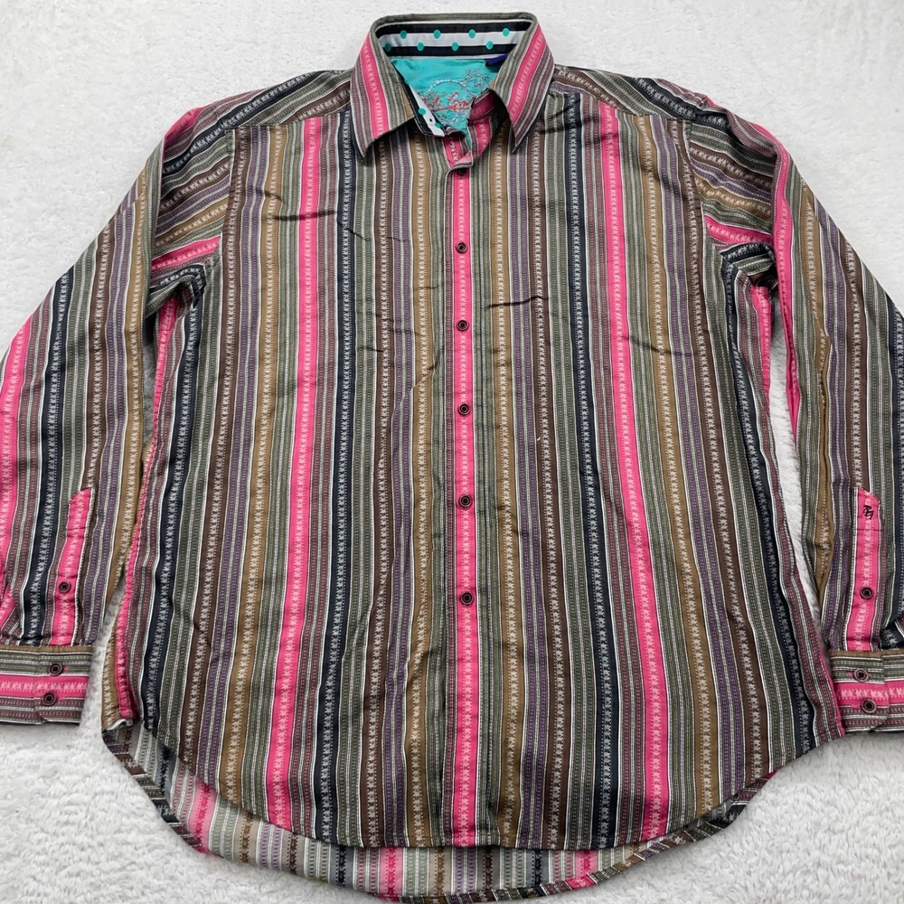 Robert Graham Mens L Long Sleeve Button Down Striped Shirt Colorful