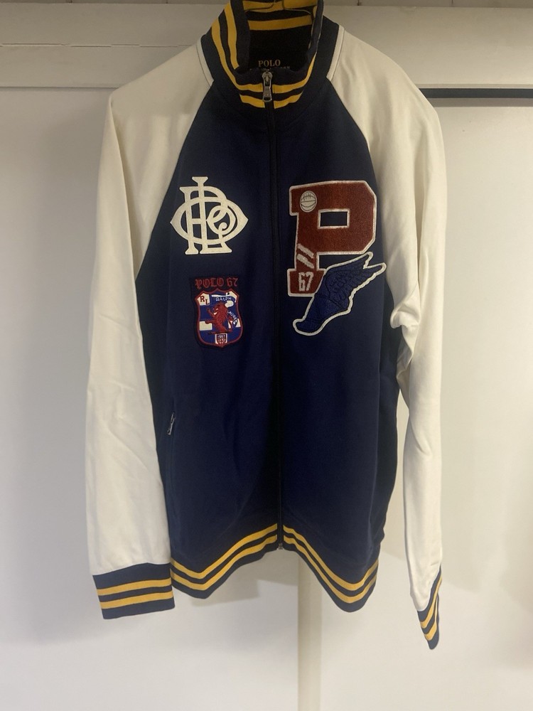 Polo Ralph Lauren Track Jacket Men’s M Blue Varsity Letterman P Wing Full Zip