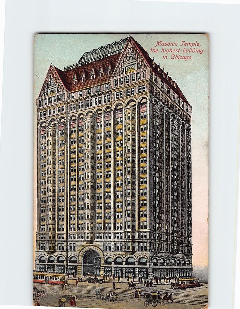 Postcard Masonic Temple the highest building in Chicago Illinois USA