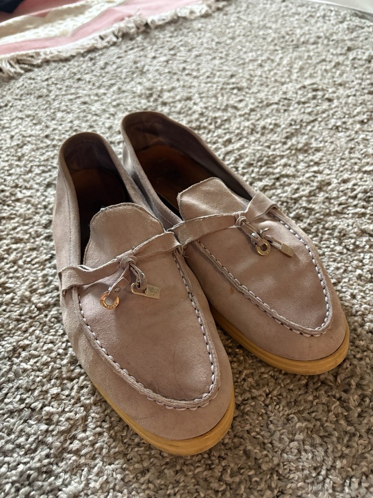 Loro Piana Summer Walk Women's Beige Suede Loafer Comfort Slip On Shoes Size 37