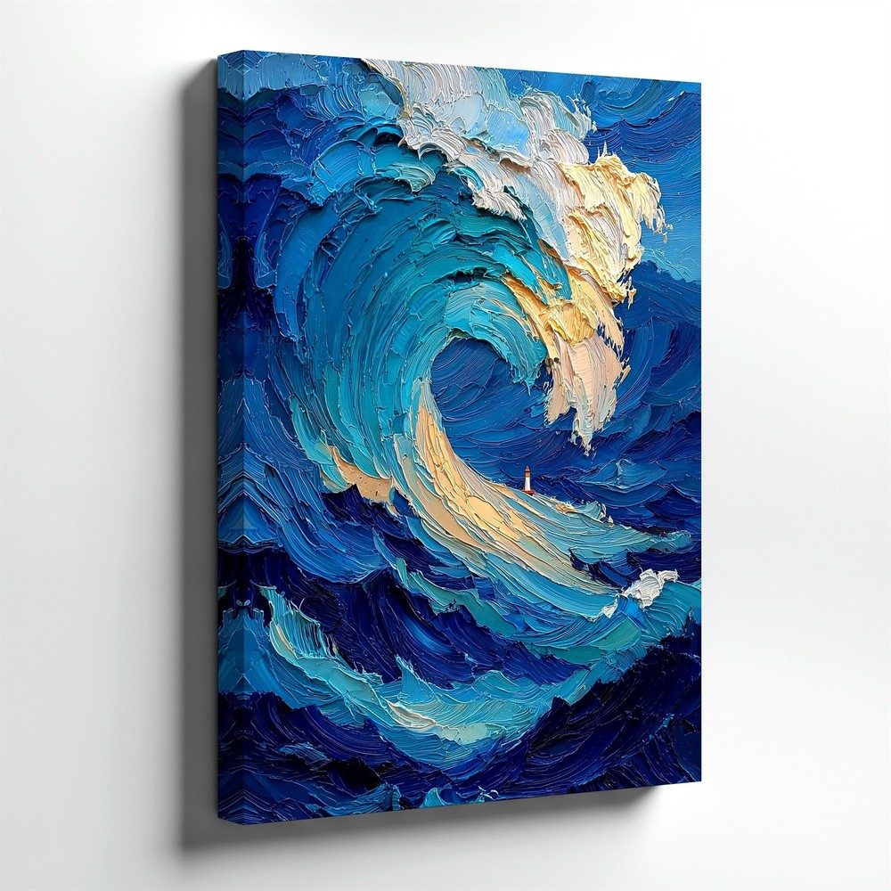 Wall Art Abstract Ocean Wave Canvas Print Blue Sea Impasto Texture Home Decor